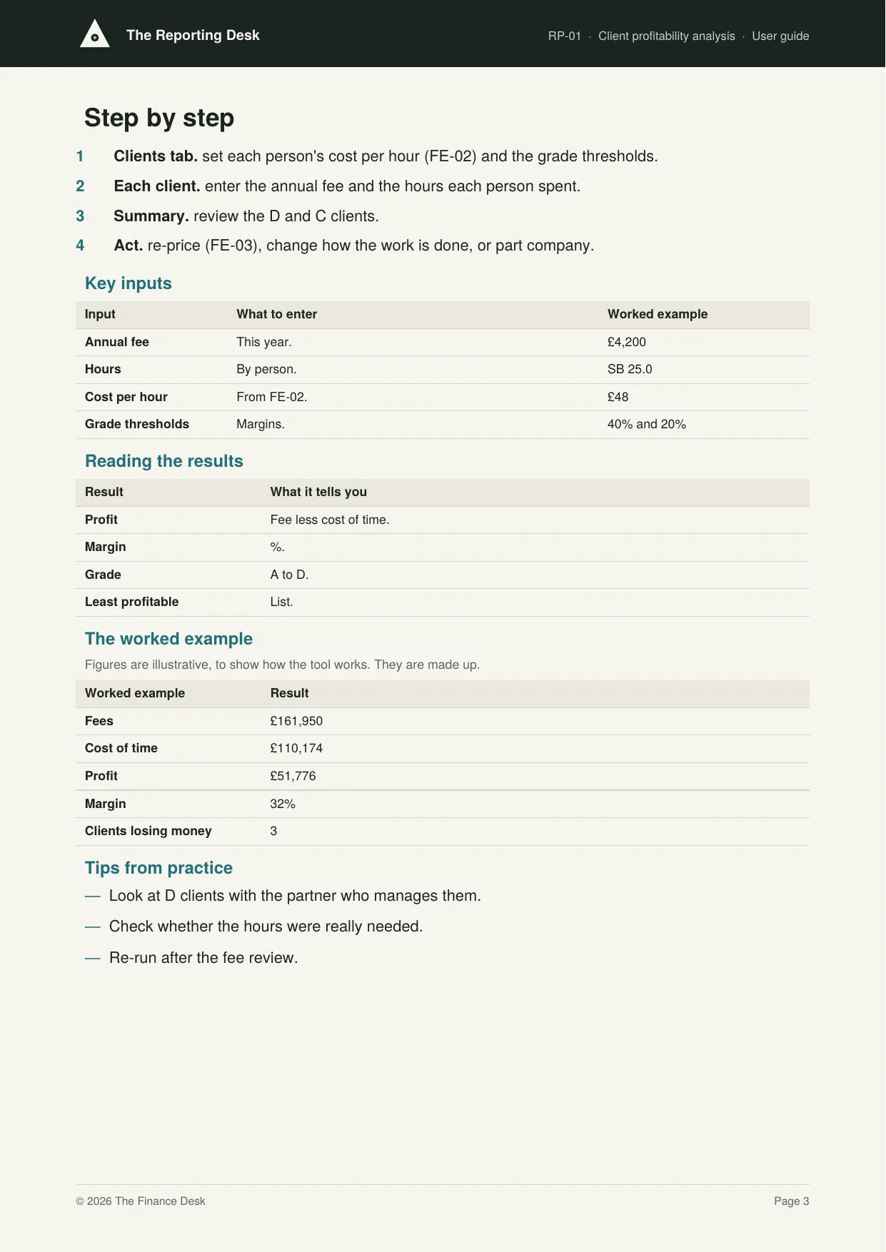 A page from a user guide, from the worked example