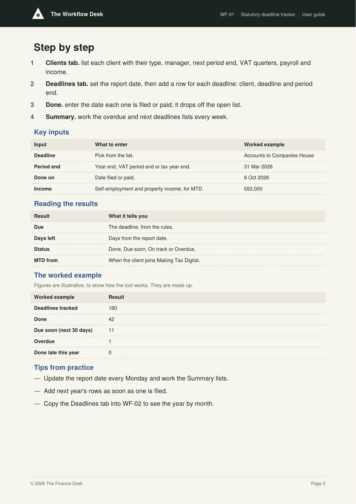 A page from a user guide, from the worked example