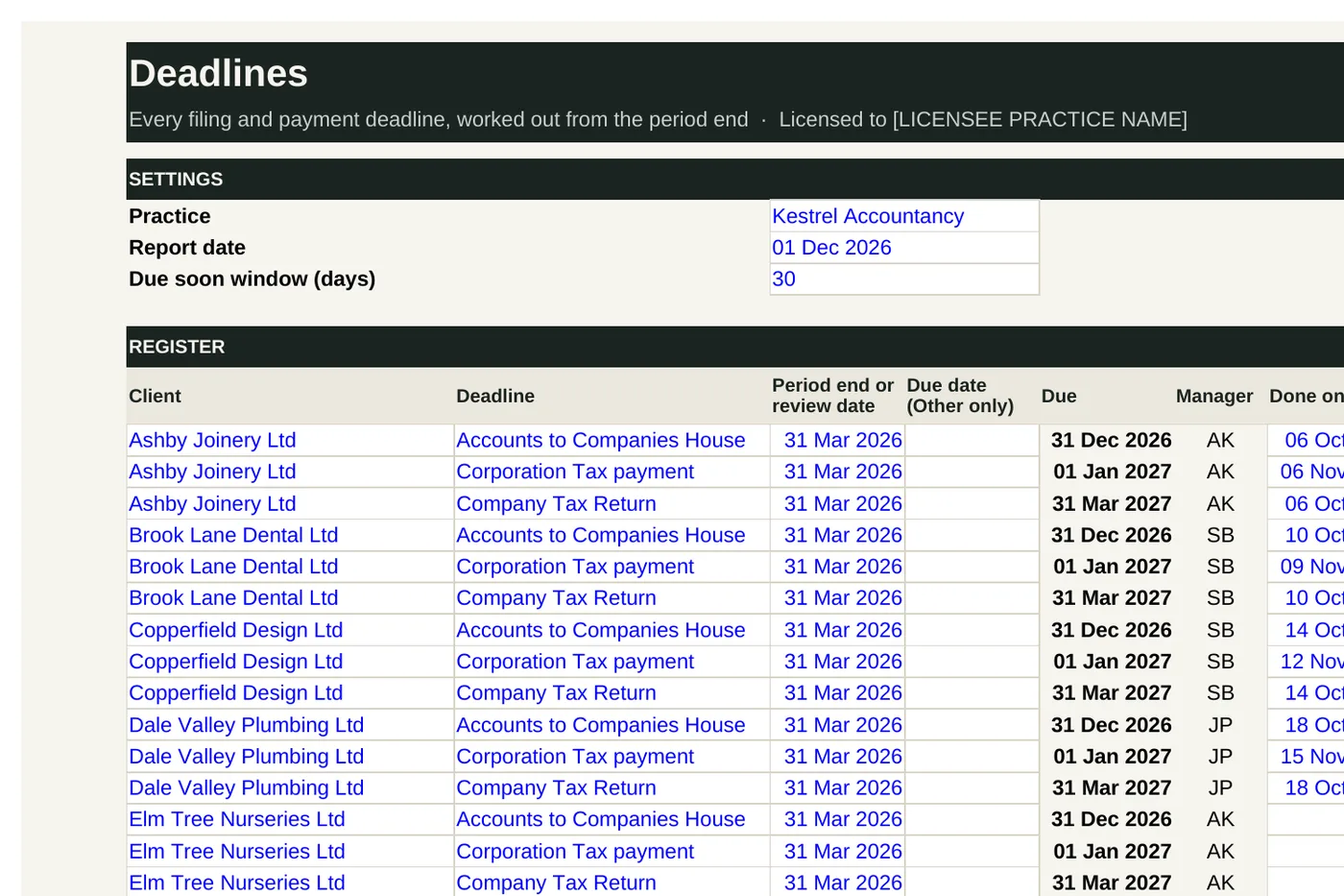 Statutory deadline tracker, from the worked example